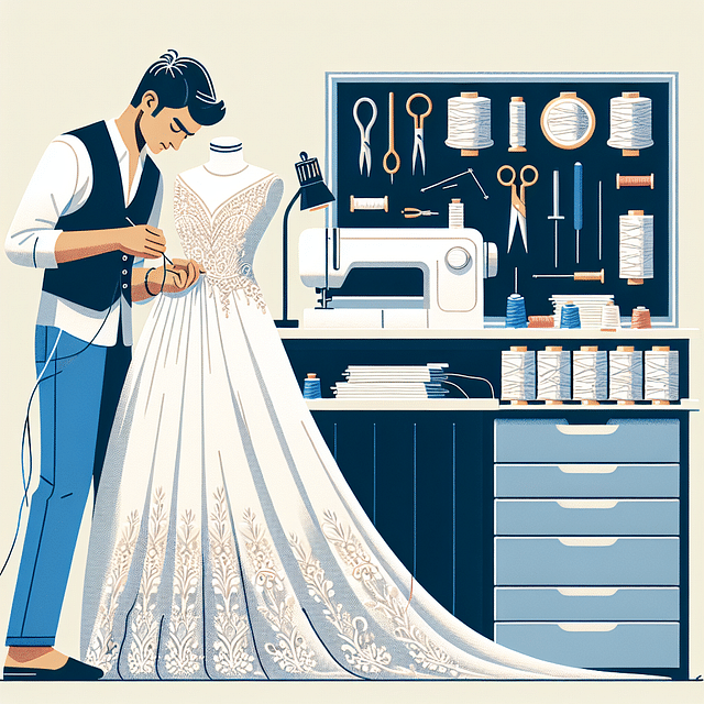 sewing loops and hooks onto a wedding dress train