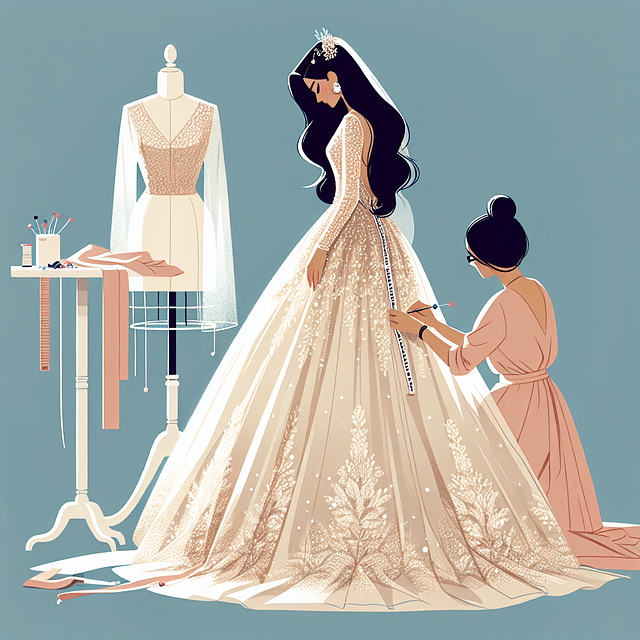 Bride practicing bustling her wedding dress during a fitting session