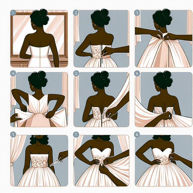 securing a wedding dress bustle on the day of the wedding