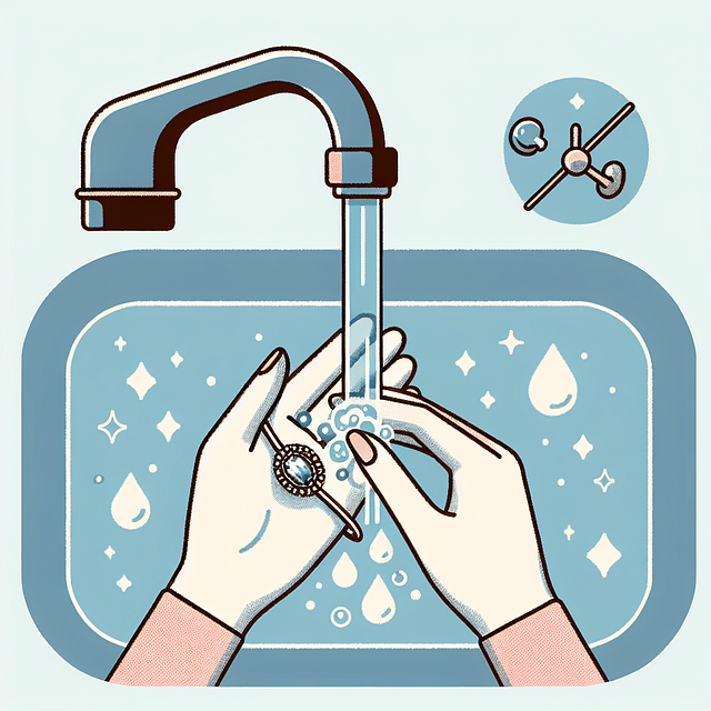 rinsing jewelry under running water