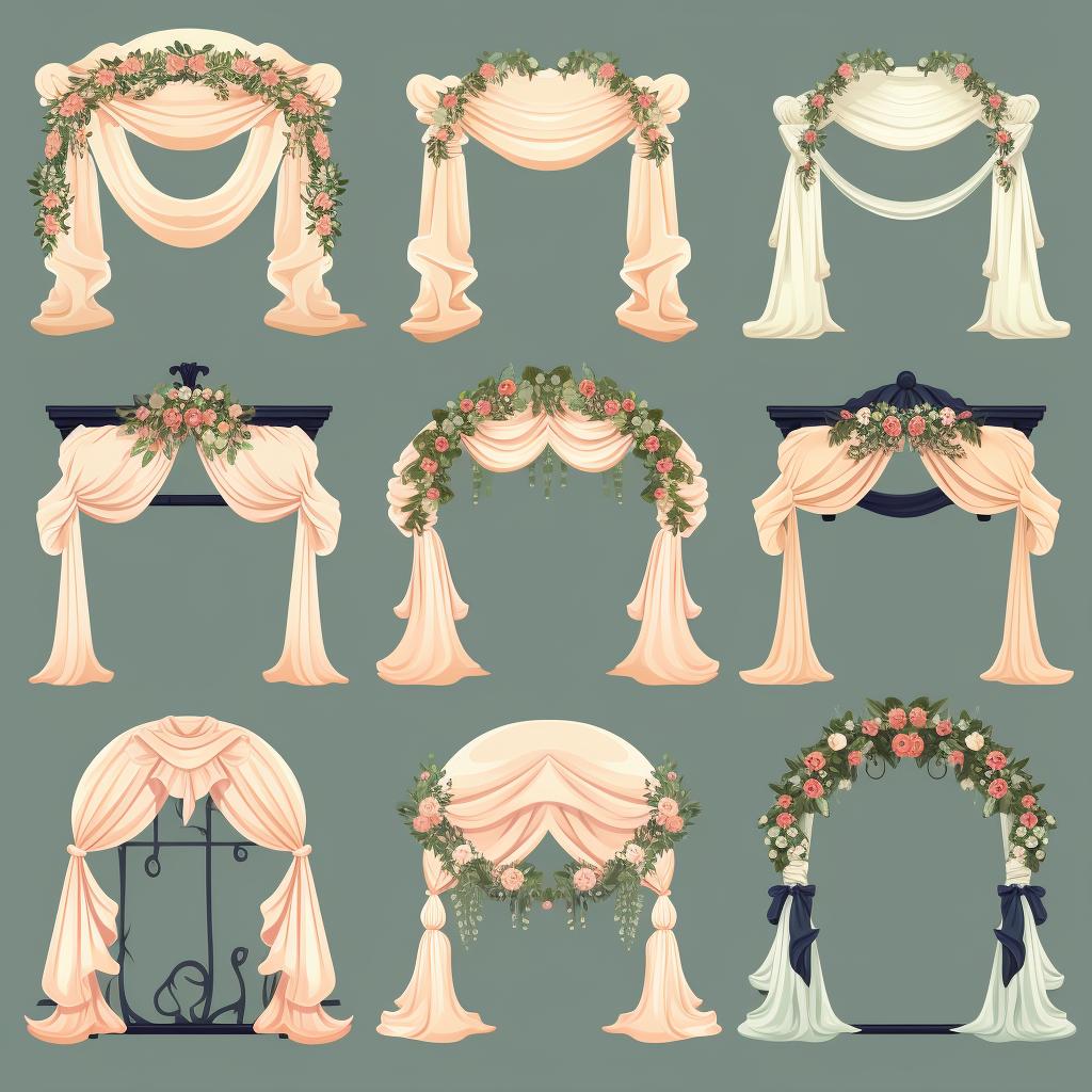 A selection of different types of fabrics suitable for a wedding arch