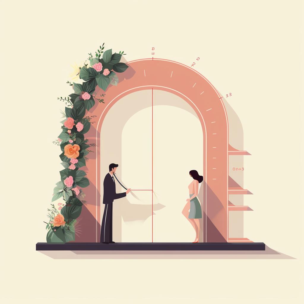 A person measuring a wedding arch