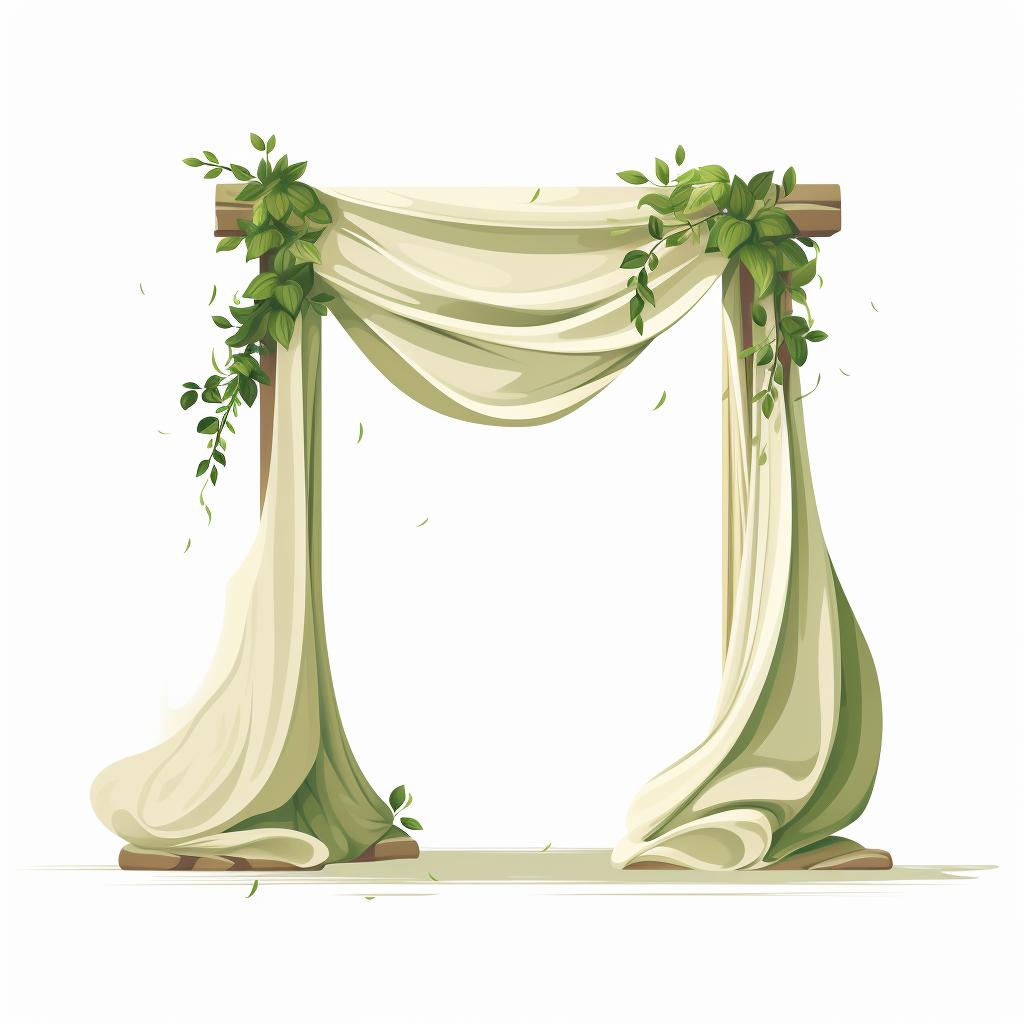Fabric being draped across a wedding arch