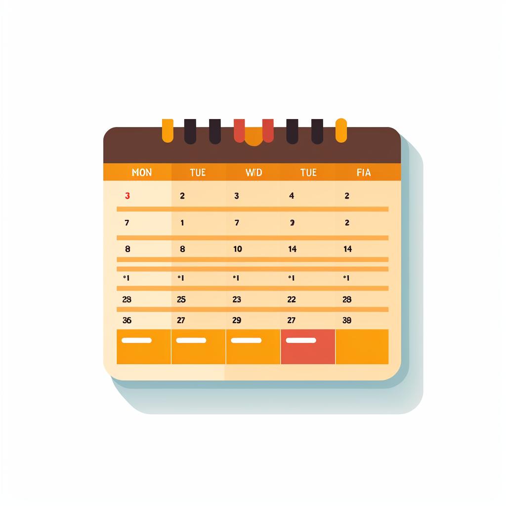 A calendar with weekdays highlighted