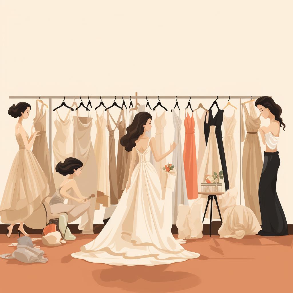 Bride at multiple dress fittings