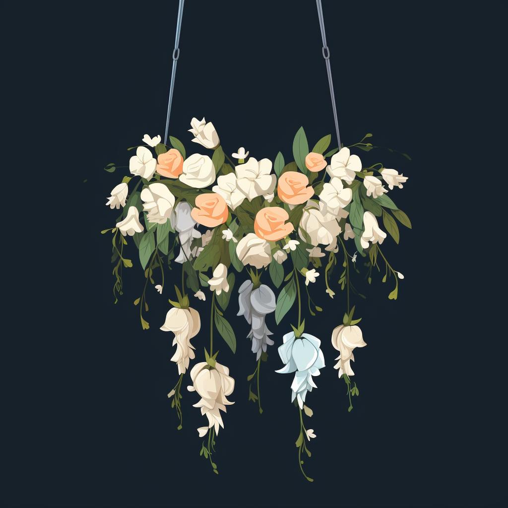Wedding flowers hanging upside down in a dark room