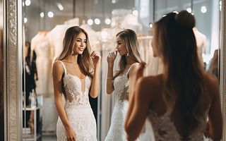 What are some tips for trying on wedding dresses?